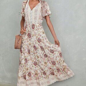 Floral Short Sleeve Flowy Dress